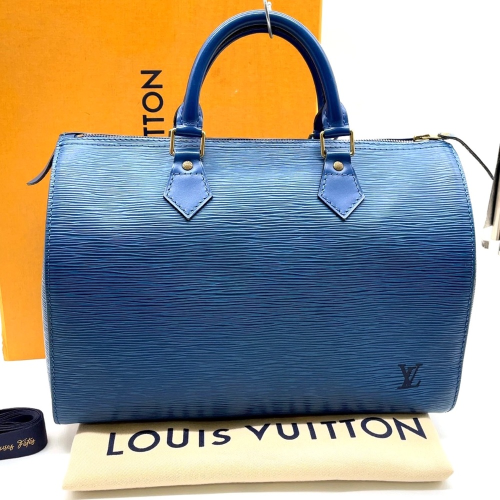 LOUIS VUITTON Epi blue Speedy 25 Boston Bag Handbag